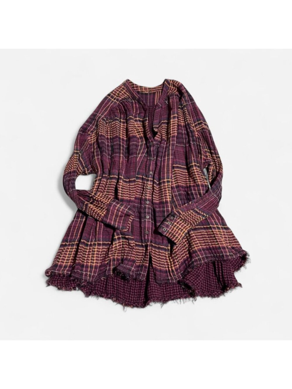 Free people plaid long sleeve oversized slouchy top shirt